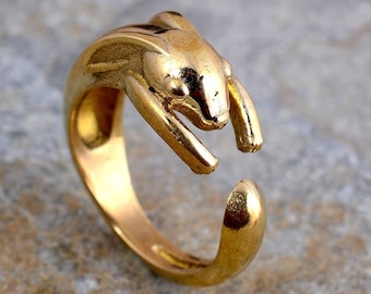 Handmade Brass Bunny Ring: Adjustable Animal Jewelry