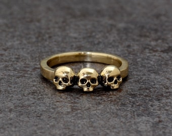 3 Skull ring,Minimalist ring,Handmade ring,Vintage ring,Unique ring,Promise ring,Dainty ring,Boho ring,Anniversary gift,Gift for Her