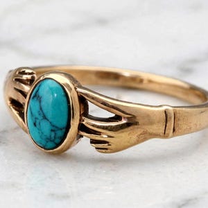 Handmade Turquoise Brass Ring: Boho Gemstone Statement Jewelry
