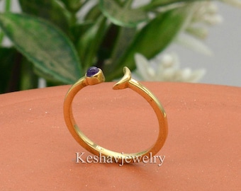 Amethyst Moon Brass Ring: Adjustable Celestial Boho Jewelry