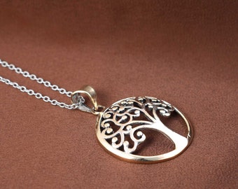 Handmade Brass Tree of Life Pendant Necklace: Boho Spiritual Jewelry