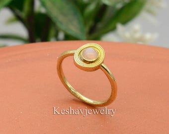 Handmade Moonstone Gold Ring: Adjustable Brass Spiral, June Birthstone