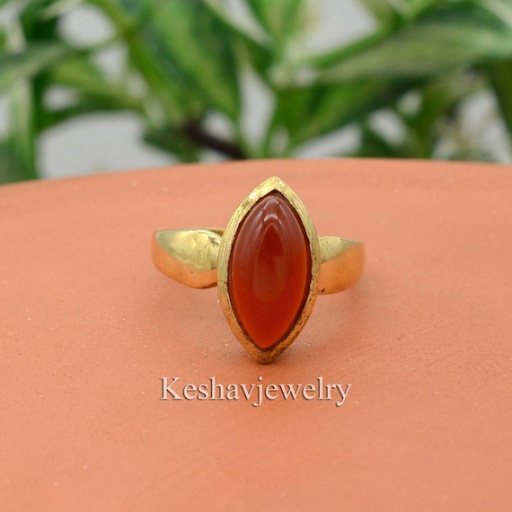 Bague Ancienne Ethnique En Cornaline Rouge - Taille 7.5 - Argent Plaqué, Fait Main Inde