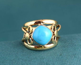 Handcrafted Brass Turquoise Ring: Boho Gemstone Statement Ring