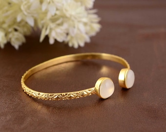 Moonstone Bangle Bracelet: Gold Filled, Boho Cuff