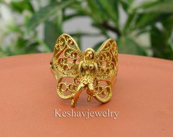 Gold Fairy Ring: Handmade Brass Butterfly Jewelry