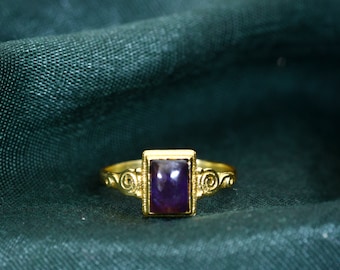 Handmade Brass Amethyst Ring: Boho Gemstone Jewelry