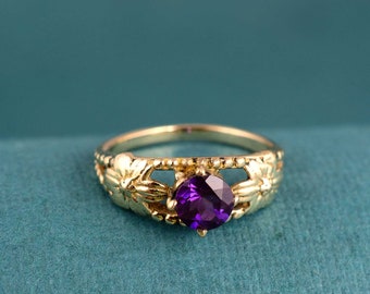 Handmade Brass Amethyst Ring: Boho Gemstone Jewelry