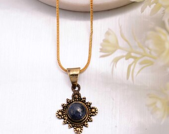 Handmade Lapis Lazuli Pendant Necklace: Bohemian Ethnic Jewelry