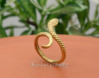 Gold Snake Ring | Adjustable Serpent Brass Ring | Boho Gothic Jewelry Gift