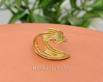 Handmade Brass Wave Ring: Adjustable Boho Surf Jewelry