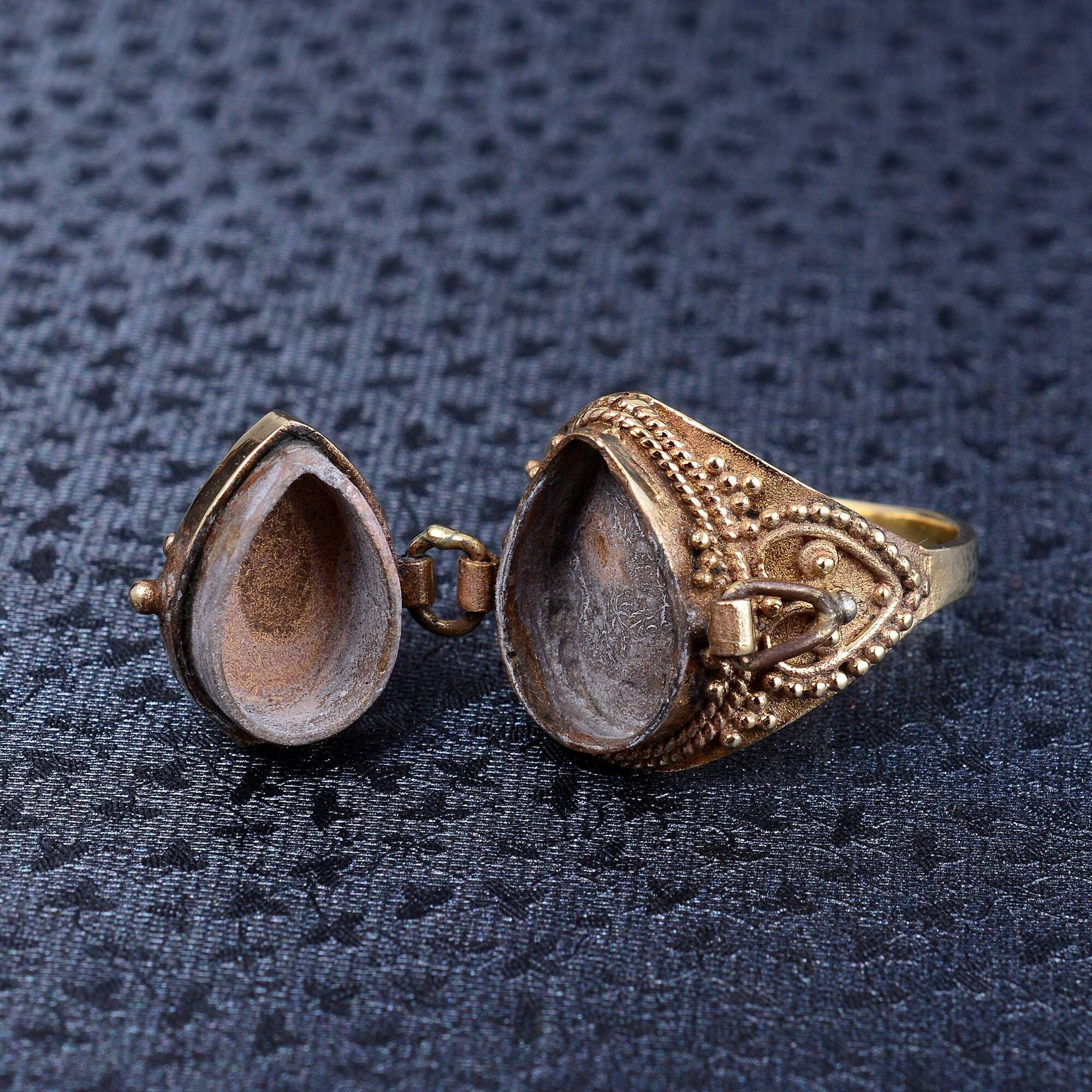 Moonstone Brass Poison Ring, Secret Compartment Locket, Boho