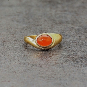 Handcrafted Brass Carnelian Ring: Boho Gemstone Jewelry