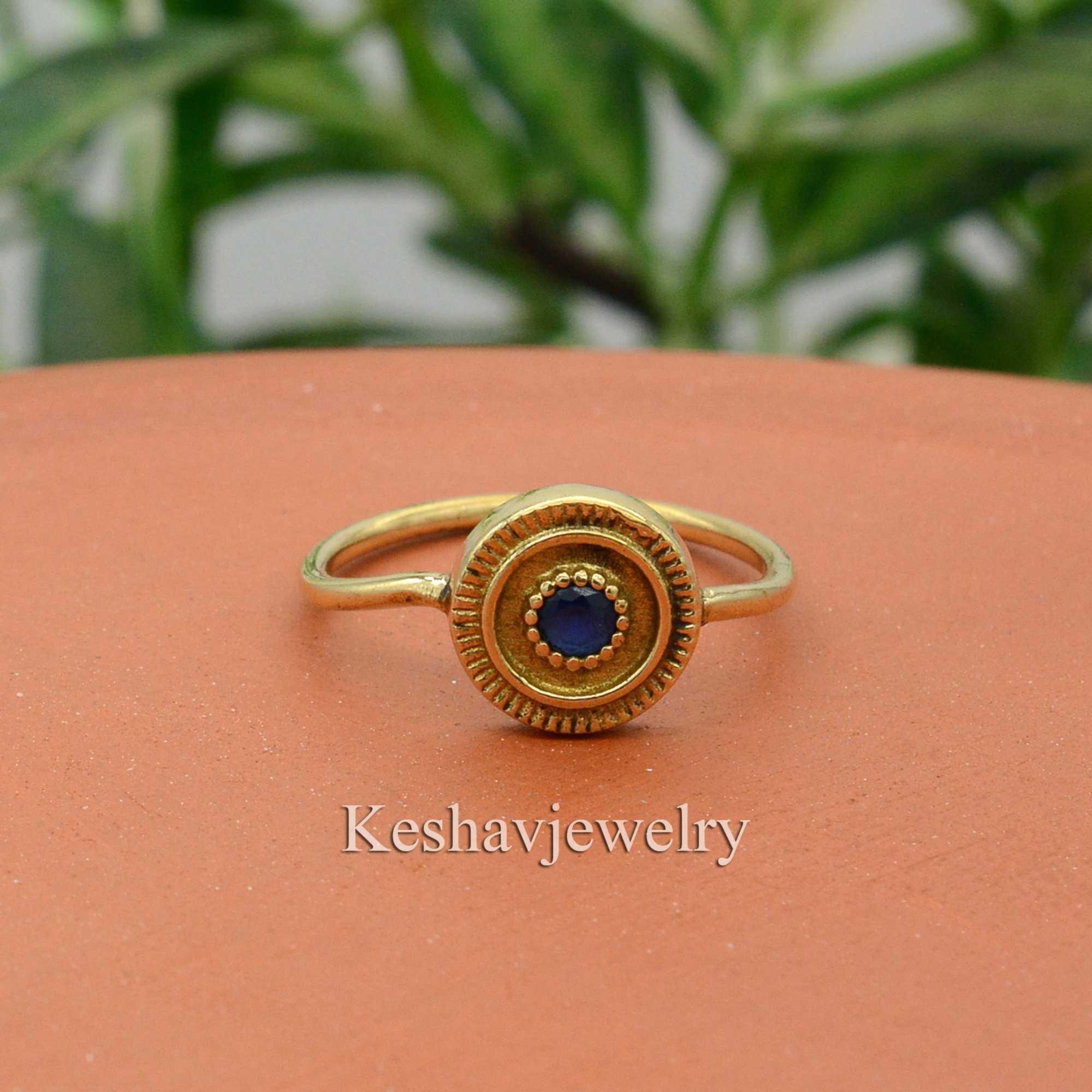 ブルーストーンボヘミアン真鍮リング｜ハンドメイドヴィンテージ風