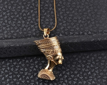Gold Nefertiti Pendant Necklace: Handmade Egyptian Queen Jewelry