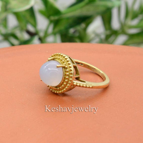 Rainbow Moonstone Ring Gold Brass Artisan Ring Boho Moonstone