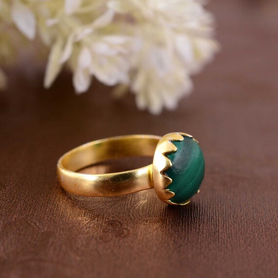 Anello in malachite dorata/Regalo da donna/Gioiello fatto a mano