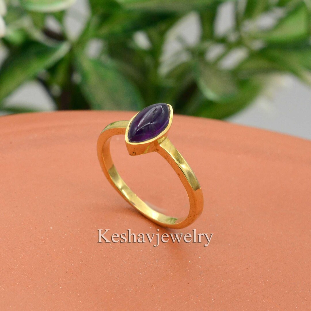 Koral Jewelry Marquise Cut Amethyst Sterling Silver Ring - Boho Chic, Handmade, Gift Box Included