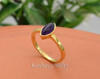 Handmade Amethyst Brass Ring: Marquise Cut Boho Jewelry