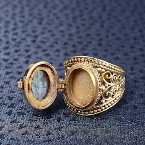 Labradorit Messing Poison Ring, handgemachte Pill Box Ring