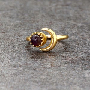 Handcrafted Brass Amethyst Ring: Boho Moon Jewelry gift for her