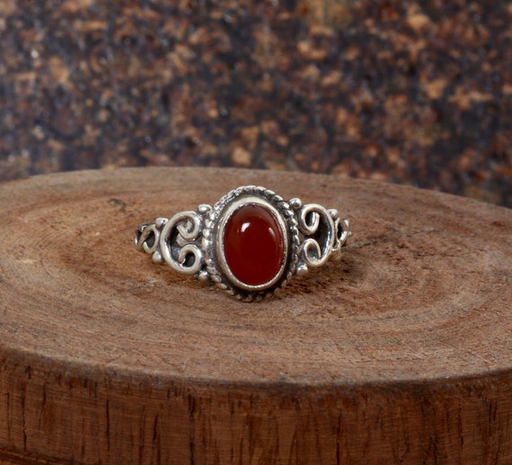Genuine 925 Sterling Silver Boho Ring For Women - Oval Garnet, Carnelian, Onyx, Or Amethyst Gemstone - View #10