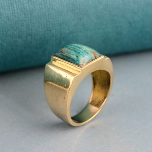 Turquoise Mens Ring, Handmade Ring, Golden brass ring, Statement ring, Boho Ring, Wave Ring, Anniversary Ring, Gift For her