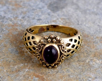 Handmade Brass Amethyst Ring: Boho Gemstone Jewelry