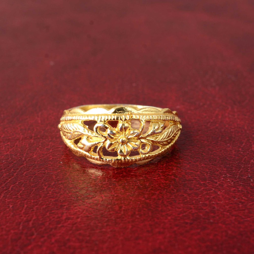 Handcrafted Gold Floral Ring: Brass Filigree Statement Jewelry - Etsy