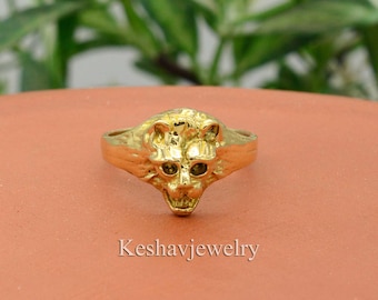 Gold Panther Kopf Ring: Handgemachte Tier Totem Schmuck