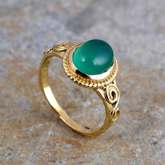 Bague avec pierres précieuses vertes naturelles, bague faite main