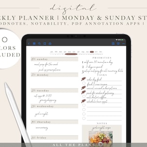 Digital Weekly Planner, Undated Weekly Planner, Monday Start Planner, Weekly Planner for iPad, Weekly Planner for Goodnotes
