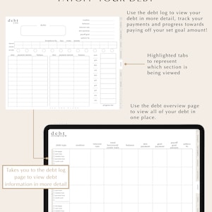 May include: A printable debt log and overview page to help you track your debt, payments, and progress towards paying off your debt. The log includes sections for creditor, interest rate, total borrowed, balance, minimum payment, goal payment, payoff amount, and achieve by. The overview page includes sections for debt type, creditor, interest rate, total borrowed, balance, minimum payment, goal payment, payoff amount, and achieve by.