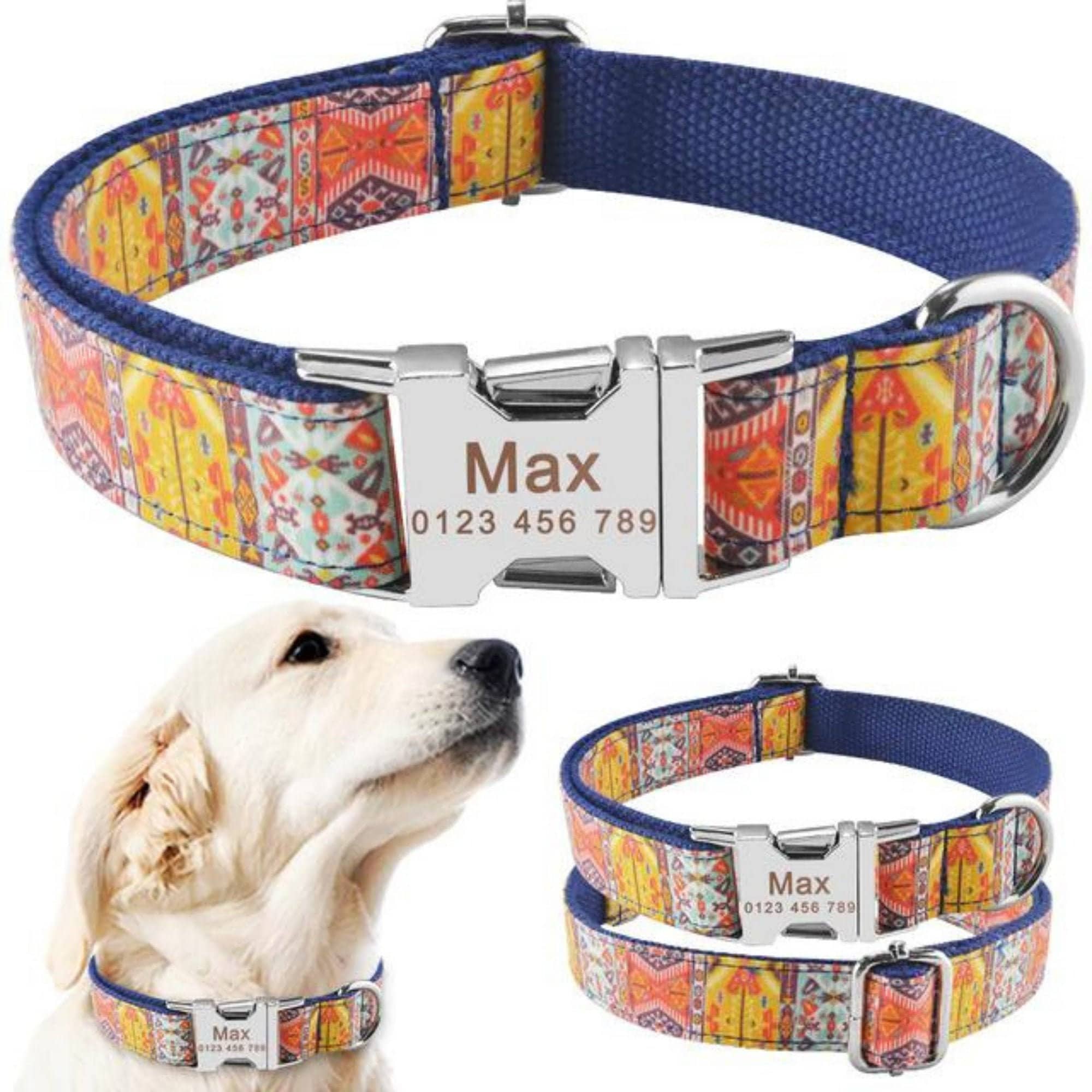 Personalized Dog Collar with Leash Set Engraved Name & Phone Etsy