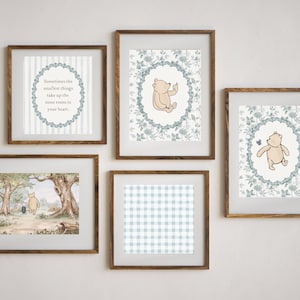 Classic Winnie the Pooh Prints Gallery Wall | Vintage Pooh Nursery Wall Art | Baby Shower Gift | Printable Baby Boys Room Decor | Download