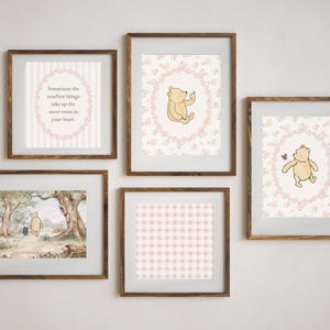 Classic Winnie the Pooh Prints Gallery Wall | Vintage Pooh Nursery Wall Art | Baby Shower Gift | Printable Baby Girls Room Decor | Download