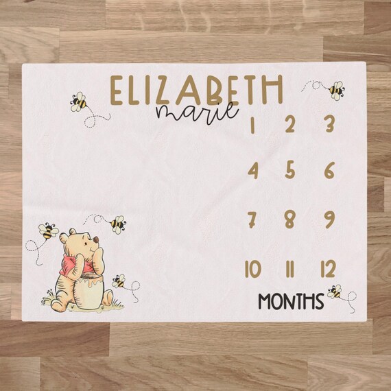 Classic Winnie the Pooh Bear Baby Milestone Blanket, First Year