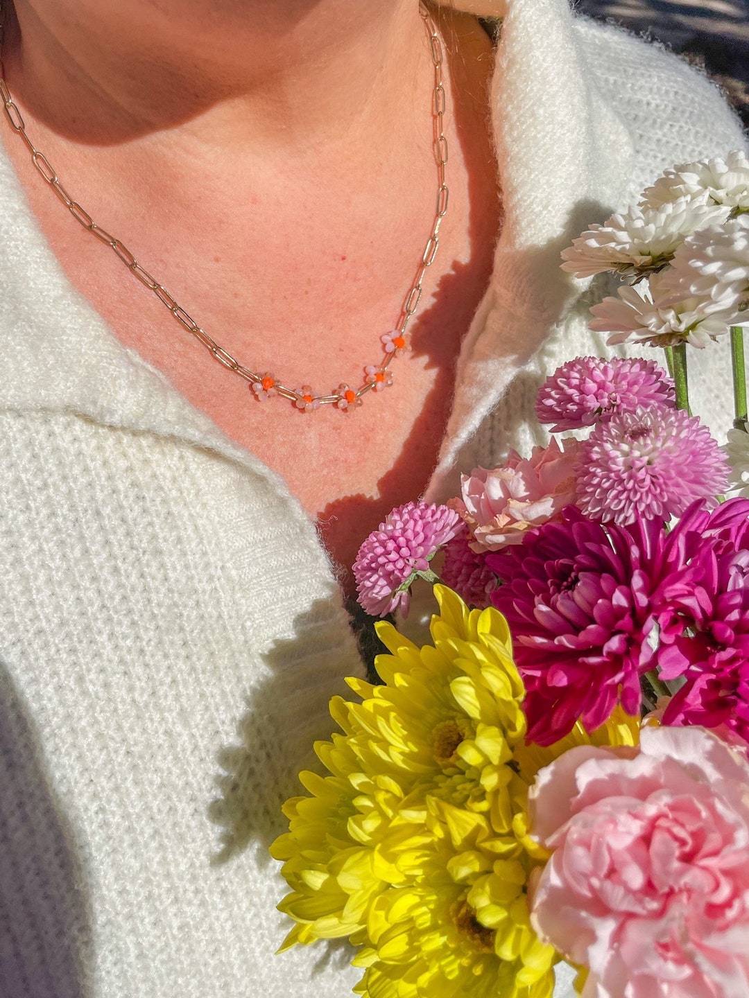 Natural And Dark Cork Daisy Necklace