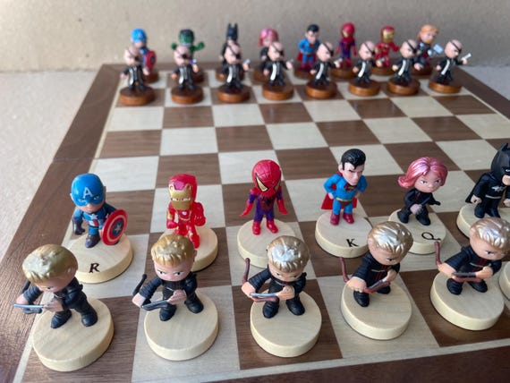 Super Hero Chess Set W Nick Fury and Hawkeye as Pawns - Etsy Israel