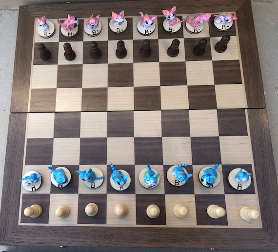 猫の青とピンクのチェスセット - Etsy 日本