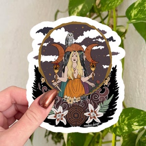 Hecate Sticker, Triple Moon vinyl sticker, Greek Goddess Hecate kiss cut sticker, Notebook laptop witchy stickers