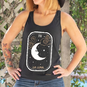 La Luna Tarot Card Tank, The Moon Tarot Card Tank Top, Celestial Witchy Shirt, Tarot Card Shirt, Moon Tank Top Racerback Tank