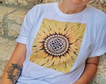 Sunflower shirt, Celtic knot t shirt, Mens t shirts, Mystical Soft Wild flower Tee