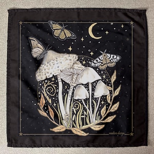 Magic Mushrooms Scarf, Witchy Bandana, Dark Cottagecore Head Scarf, Dark academia Goth Gift