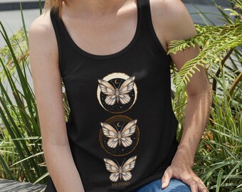 Celestial Witchy ButterflyTank Top, Luna Moth Summer Tank Top, Cottage Core Tank, Goth Clothes, Witch Aesthetic Clothing for Women