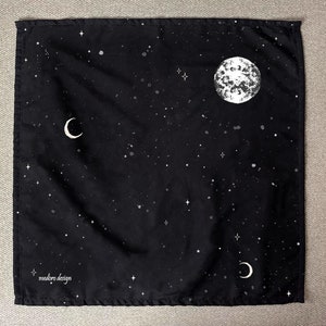 Moon Stars Bandana, Celestial Head Scarf, Goth Scarf Hair Accessories, Neck Scarf Witchy Gifts