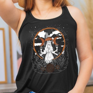 Hecate Tank Top, Triple Moon Goddess Witchy Shirt Triple Goddess Tee Greek Mythology Clothing for Witch Goth Girl Clothes