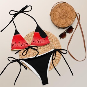 Watermelon Sexy Bikini, Bikini for Women, Triangle Recycled Watermelon String Bikini Set, Swimwear Swimsuit