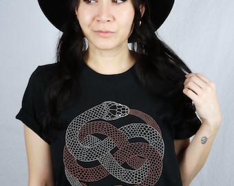 Ouroboros Mystical Snakes Shirt, Infinity Reptile Occult T-Shirt, Dark Alt Tee, Goth Witch Clothes