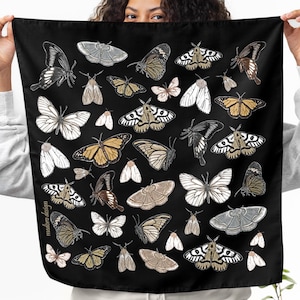 Moths Dark Cottagecore Head Scarf, Witchy Gifts, Goth Bandana, Dark Academia Hair Accessories